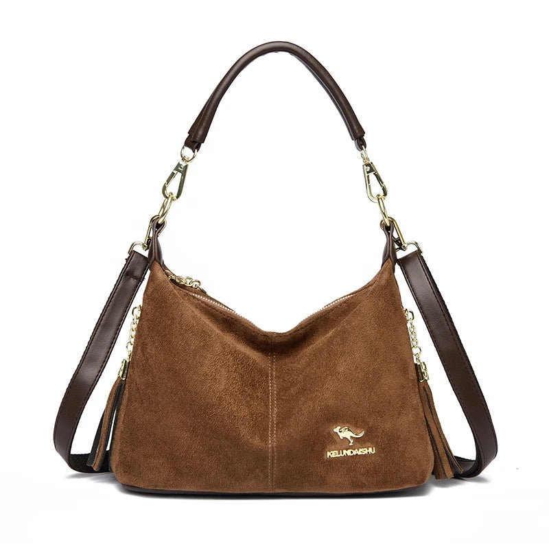 Women's Faux Suede Crossbody Shoulder Bag with Tassel