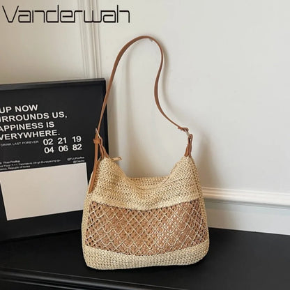 Women's Handmade Straw Beach Bag – Large Hollow Mesh Shoulder Bag