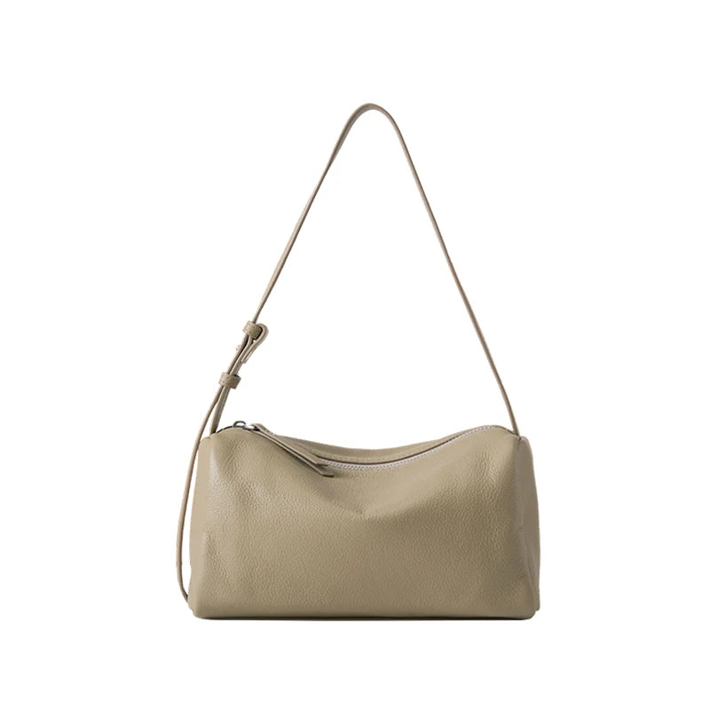 Genuine Leather Mini Cylinder Crossbody Bag for Women – Soft Pebbled Shoulder Bag