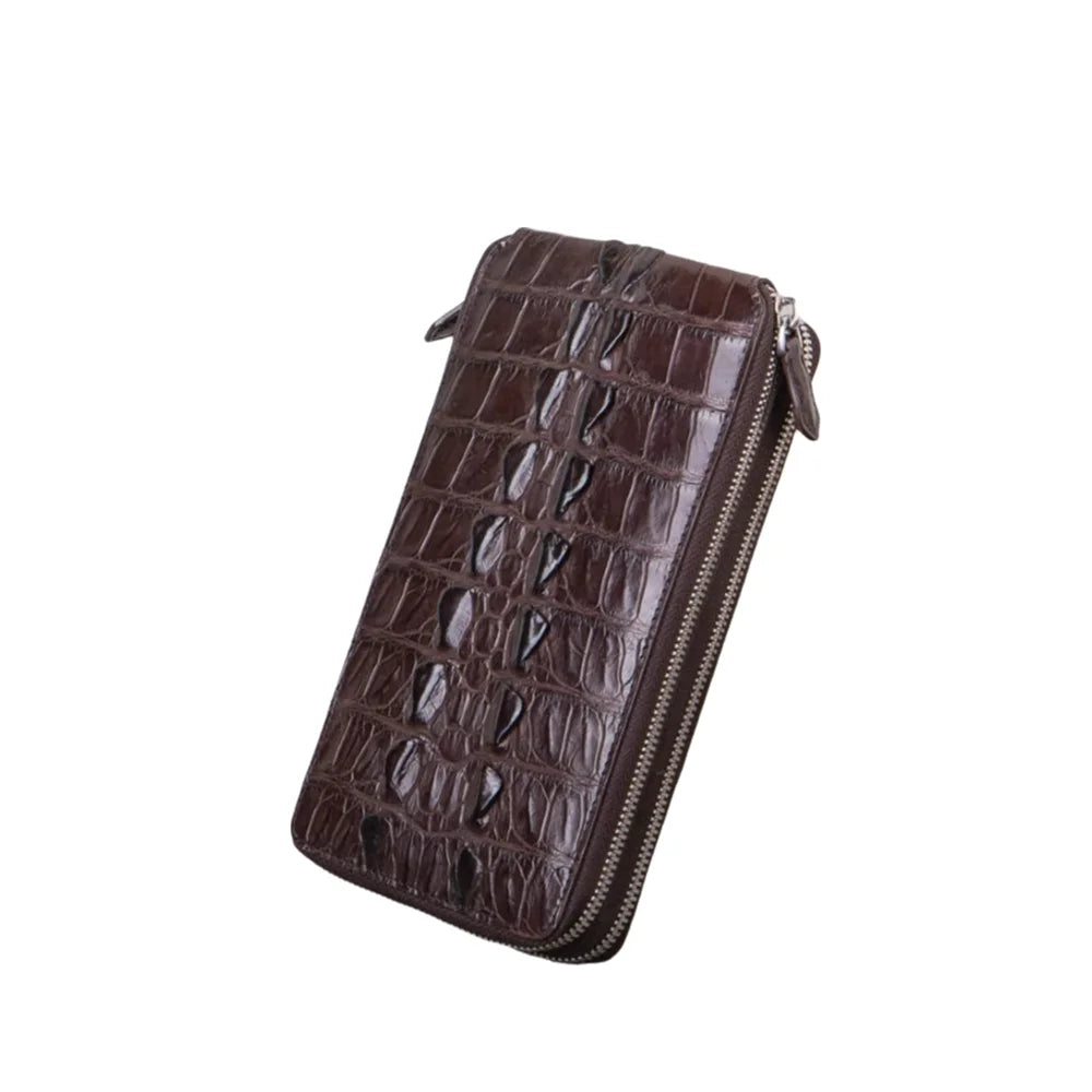 Crocodile Leather Men's Long Clutch Wallet | Zipper Card Holder
