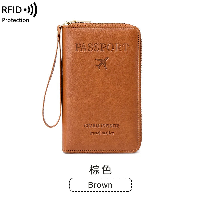 RFID Travel Wallet – Long Passport Holder with Zipper & Wrist Strap