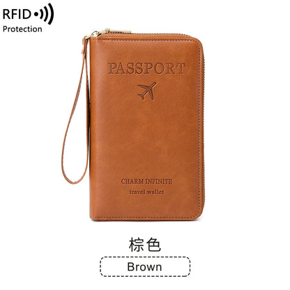 RFID Travel Wallet – Long Passport Holder with Zipper & Wrist Strap