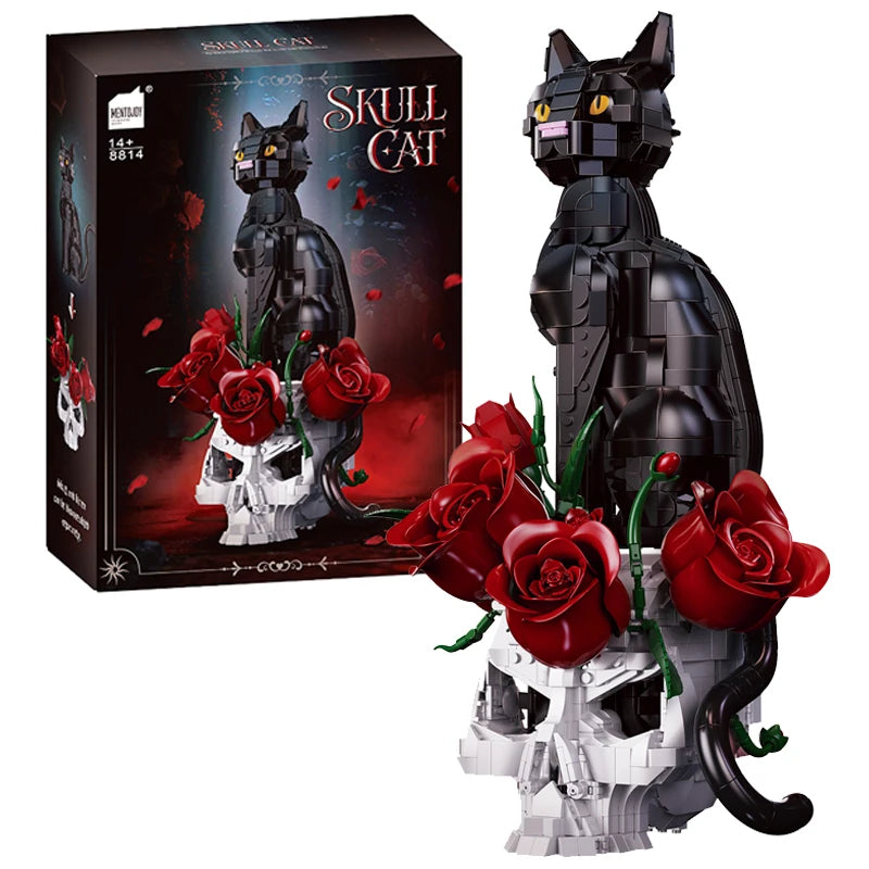 Gothic Skull Cat & Roses Building Blocks Set – MOC Decor Model