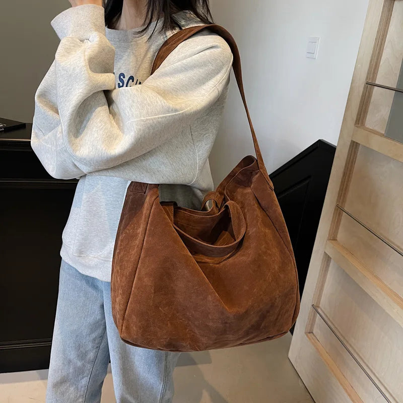 Large Velvet Tote Bag for Women – Retro Shoulder & Underarm Bag