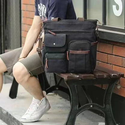 Vintage Canvas Messenger Bag – Large Capacity Multi-Pocket Crossbody, Unisex
