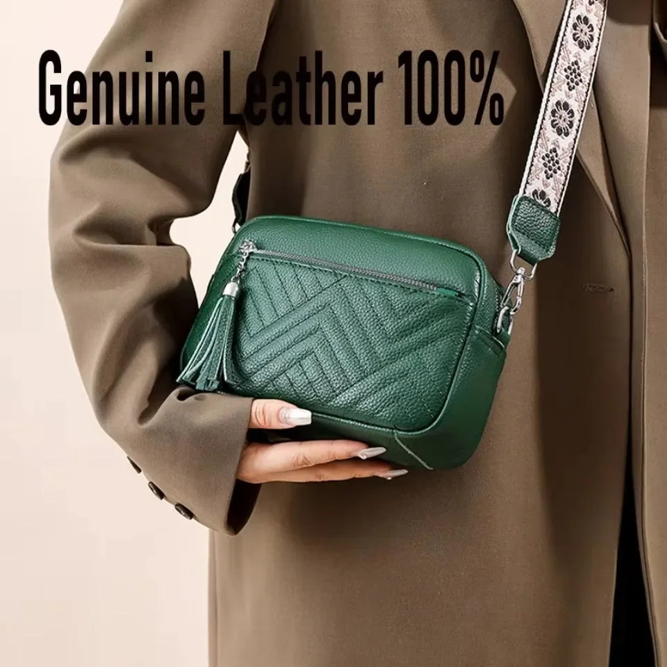 Quilted Leather Crossbody Bag for Women – Boho Guitar Strap Shoulder Bag