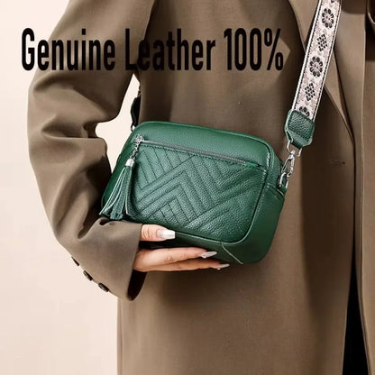 Quilted Leather Crossbody Bag for Women – Boho Guitar Strap Shoulder Bag