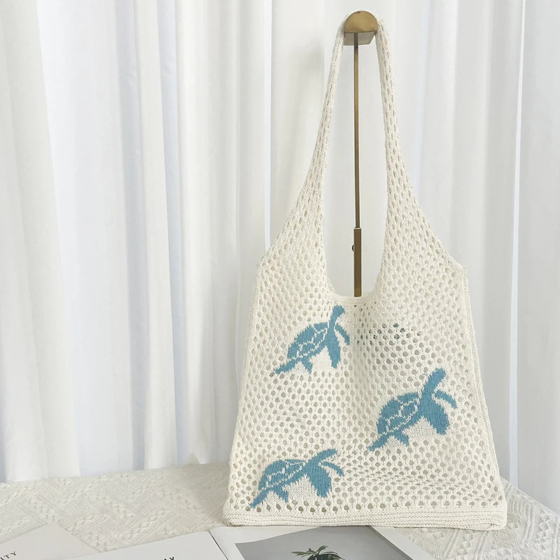 Knit Turtle Shoulder Bag – Hollow Crochet Beach Tote