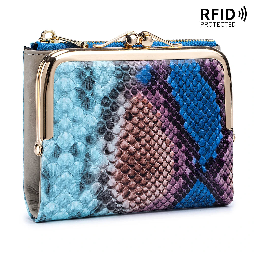 RFID Blocking Women's Genuine Leather Serpentine Clutch Wallet
