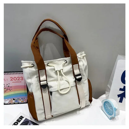 Large Waterproof Nylon Tote Bag – Multi-Pocket Drawstring Shoulder Bag for Women