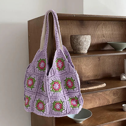 Bohemian Paisley Crochet Women Shoulder Bags Knitting Large Tote Bag Casual Lady Handbags Big