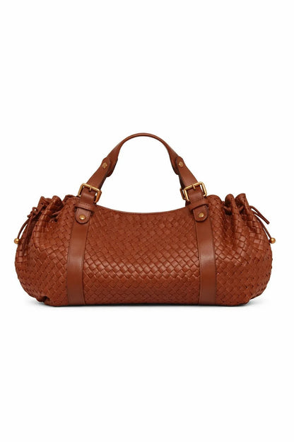 Vintage Large Ruched Drawstring Soft Leather Tote Bag Women S Crossbody Simple Handbag Commuter