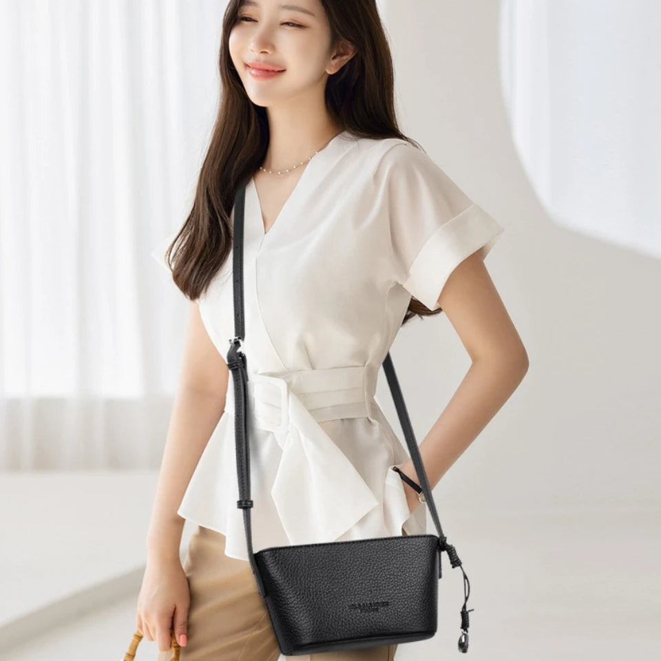 Women's Small PU Leather Crossbody Bucket Bag with Adjustable Strap