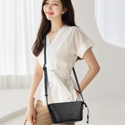 Women's Small PU Leather Crossbody Bucket Bag with Adjustable Strap