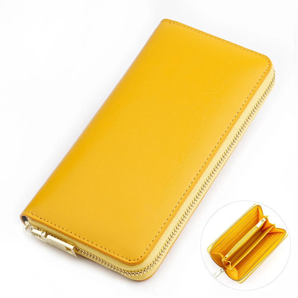 Women's Waxed Cowhide Long Zip-Around Clutch Wallet