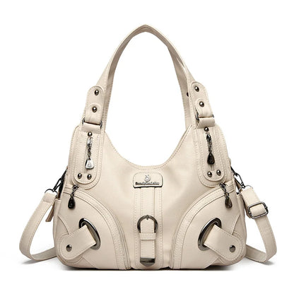 Soft Leather Women's Shoulder Bag – Multi-Pocket Hobo Handbag