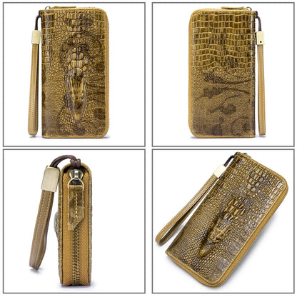 Crocodile Pattern Genuine Leather Long Zipper Wallet