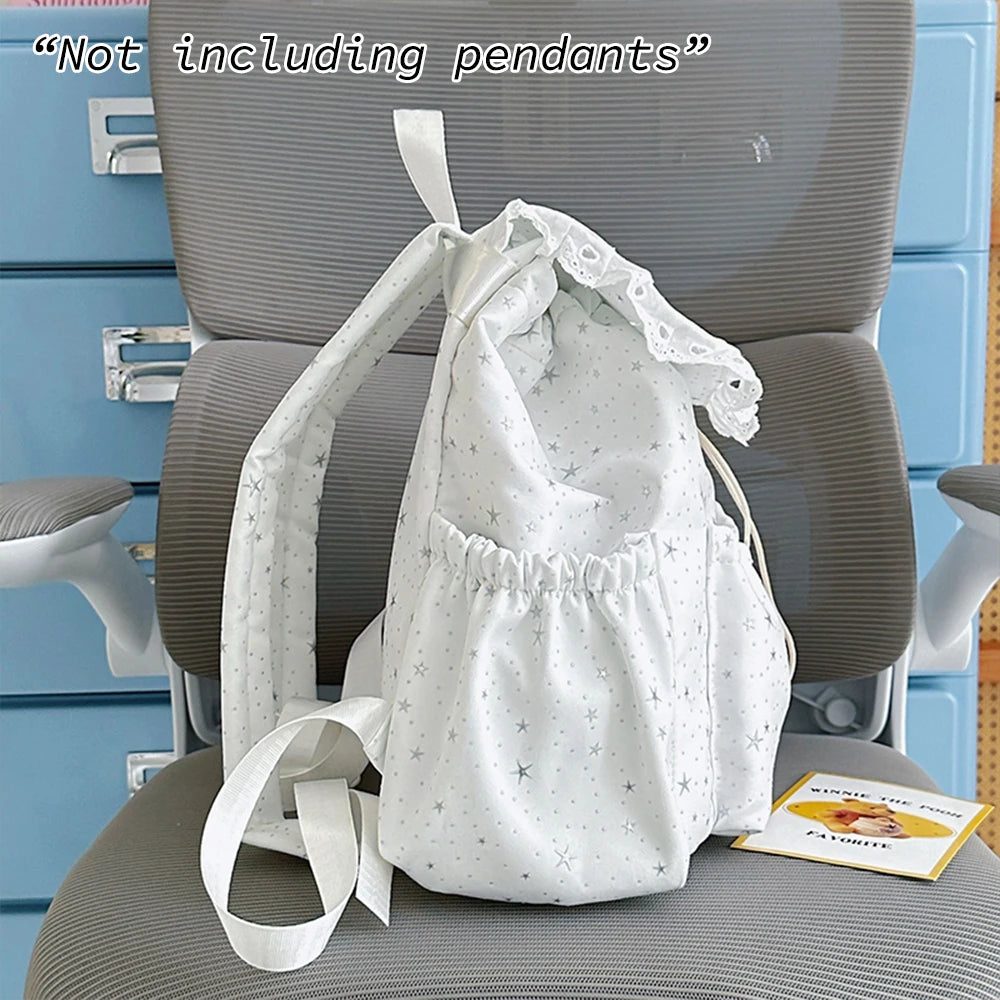 Cute Lace Drawstring Backpack for Women – Lightweight Niche Style