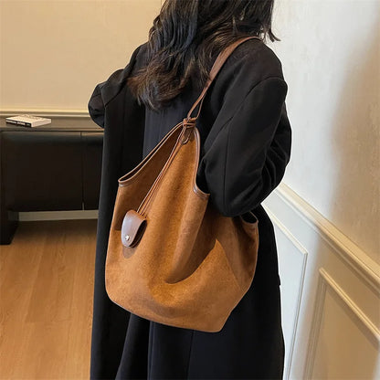 Suede Shoulder Tote Bag – Retro Large Capacity Women's Handbag
