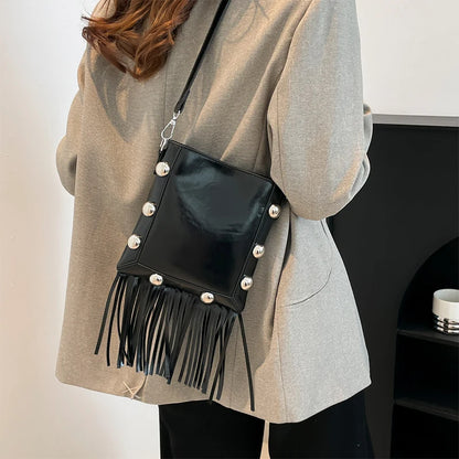 Tassel Rivet Shoulder Bag for Women – Compact Phone Purse