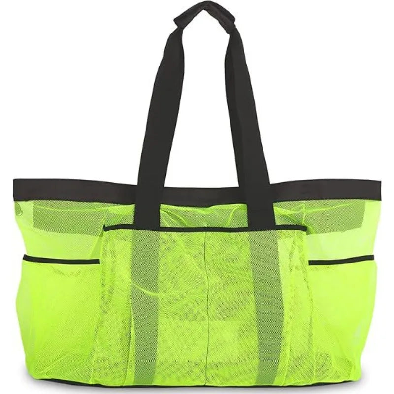 Extra Large Mesh Beach Bag with Zipper & Side Pockets