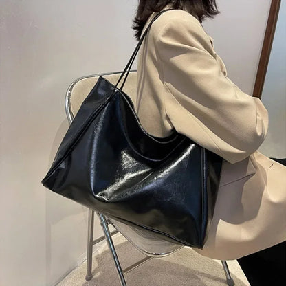 Large PU Leather Tote Bag for Women – Retro Soft Shoulder & Crossbody Bag