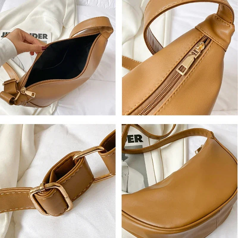 Women's Half Moon Leather Shoulder Bag – Soft Hobo Crossbody Purse