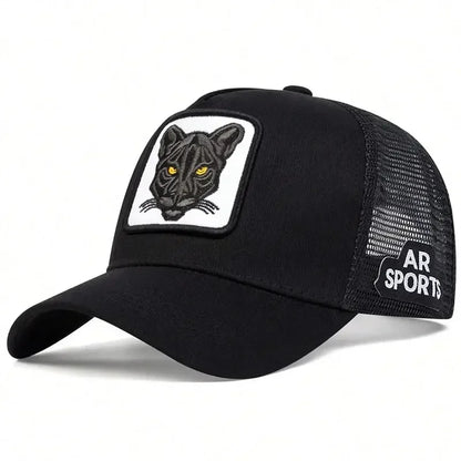 Panther Embroidery Mesh Trucker Cap – Unisex Adjustable Baseball Hat