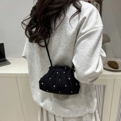 Korean Style Floral Bucket Shoulder Bag – Soft PU Leather Mini Crossbody