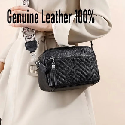 Quilted Leather Crossbody Bag for Women – Boho Guitar Strap Shoulder Bag