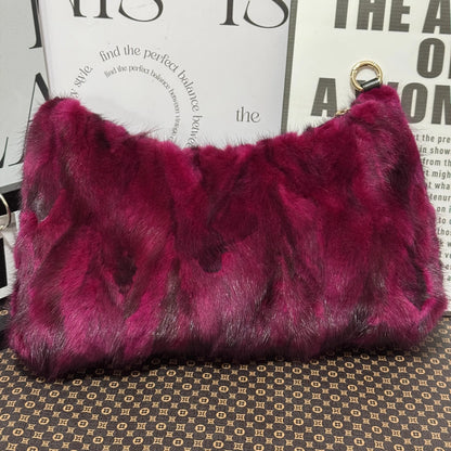 Real Fur Shoulder Bag Women Mink Hair Designer Luxury Handbag Trend Casual Elegant Female Bags