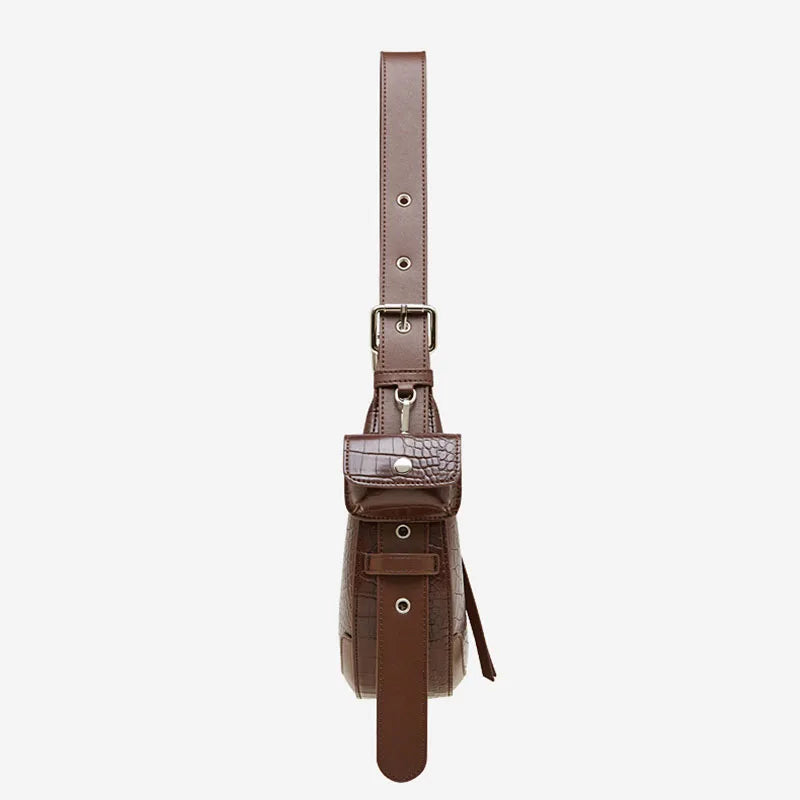Vintage Crocodile Pattern Shoulder Bag - Half Moon Leather Crossbody for Women