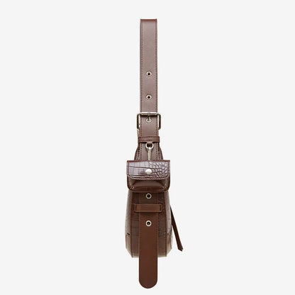 Vintage Crocodile Pattern Shoulder Bag - Half Moon Leather Crossbody for Women