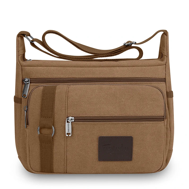 Men's Canvas Crossbody Bag – Multi-Pocket Travel Messenger