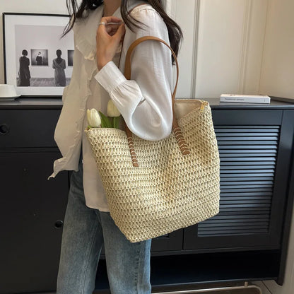 Straw Beach Tote Bag – Women's Woven Shoulder Bag