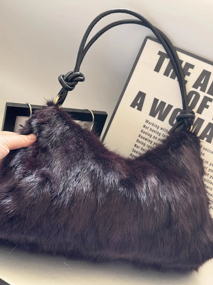 Real Fur Shoulder Bag Women Mink Hair Designer Luxury Handbag Trend Casual Elegant Female Bags