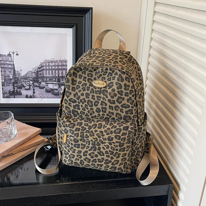 Leopard Print Backpack – Women's Trendy Casual Shoulder Bag