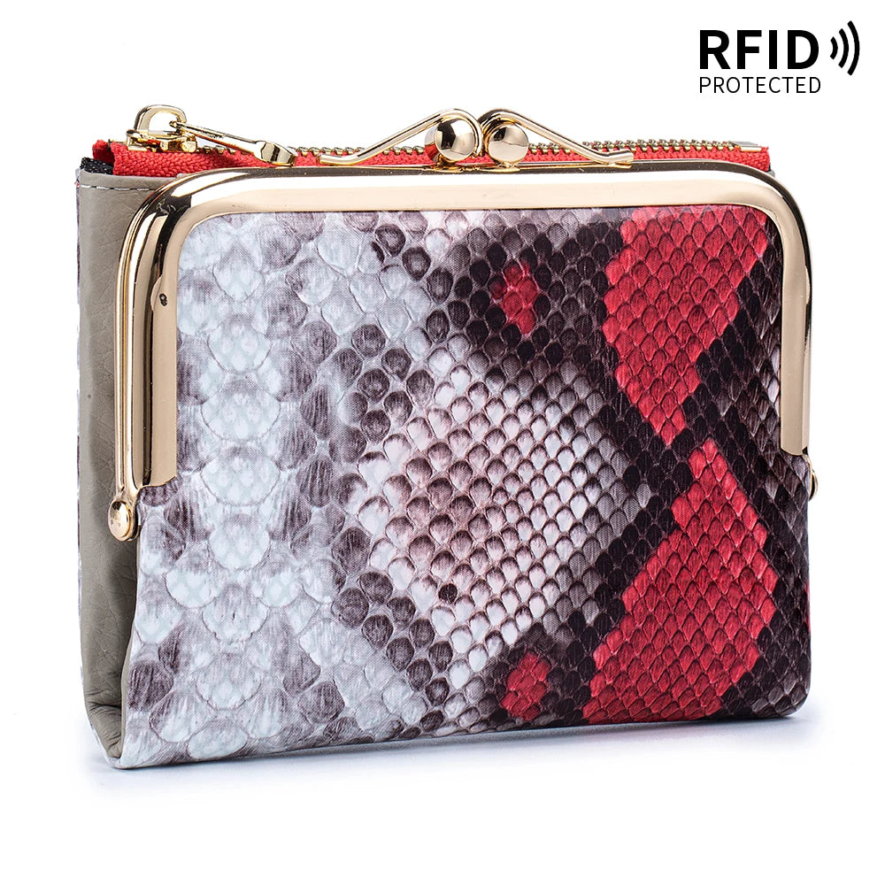 RFID Blocking Women's Genuine Leather Serpentine Clutch Wallet