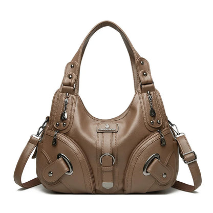 Soft Leather Women's Shoulder Bag – Multi-Pocket Hobo Handbag