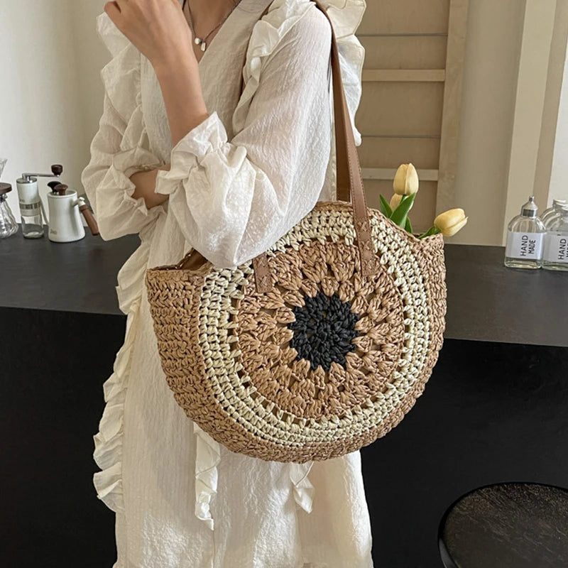 Handmade Straw Woven Tote Bag – Large Capacity Beach Shoulder Bag