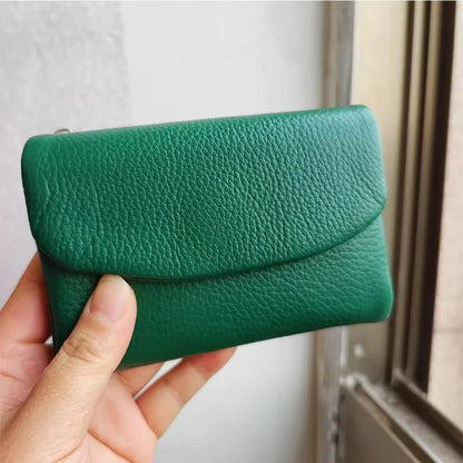 Metallic Genuine Leather Tri-Fold Women's Wallet Organizer Purse
