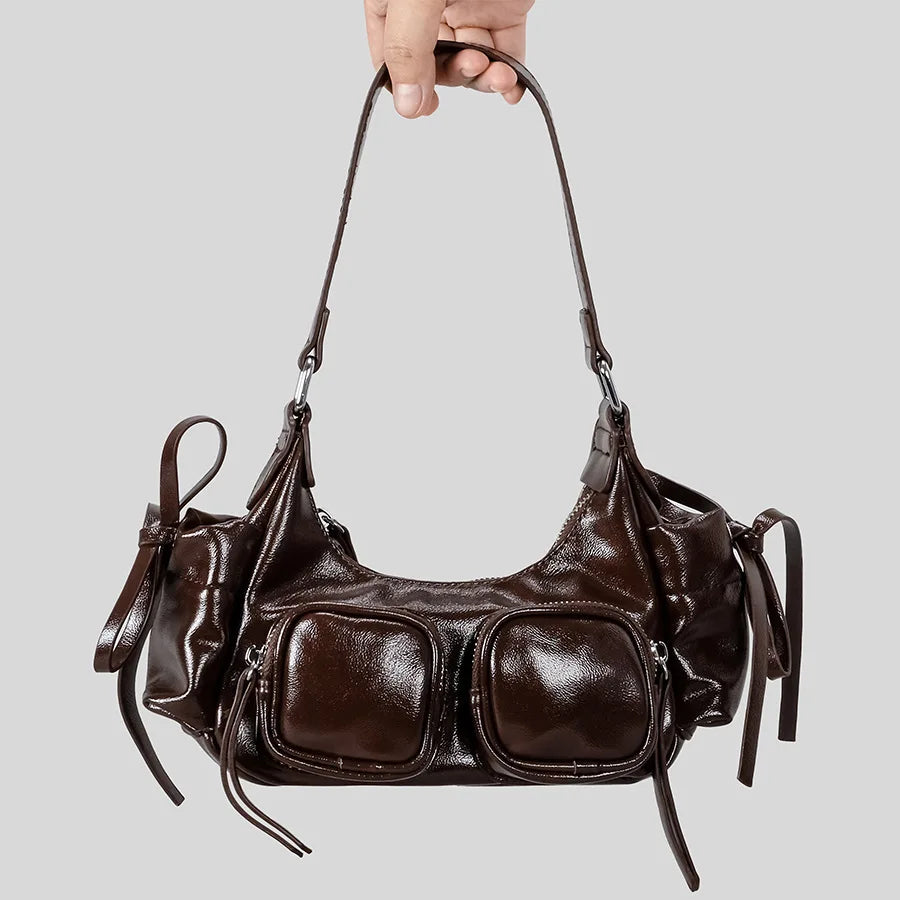 Vintage Multiple Pockets Underarm Bag Designer Women Shoulder Bags Luxury Pu Leather Crossbody Y2k