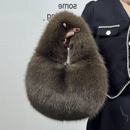 Fluffy Faux Fur Half Moon Bag – Women's Luxury Small Tote