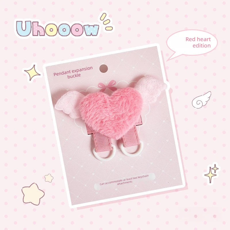 Cute Plush Keychain – Angel Wings Heart Bag Pendant & DIY Keyring