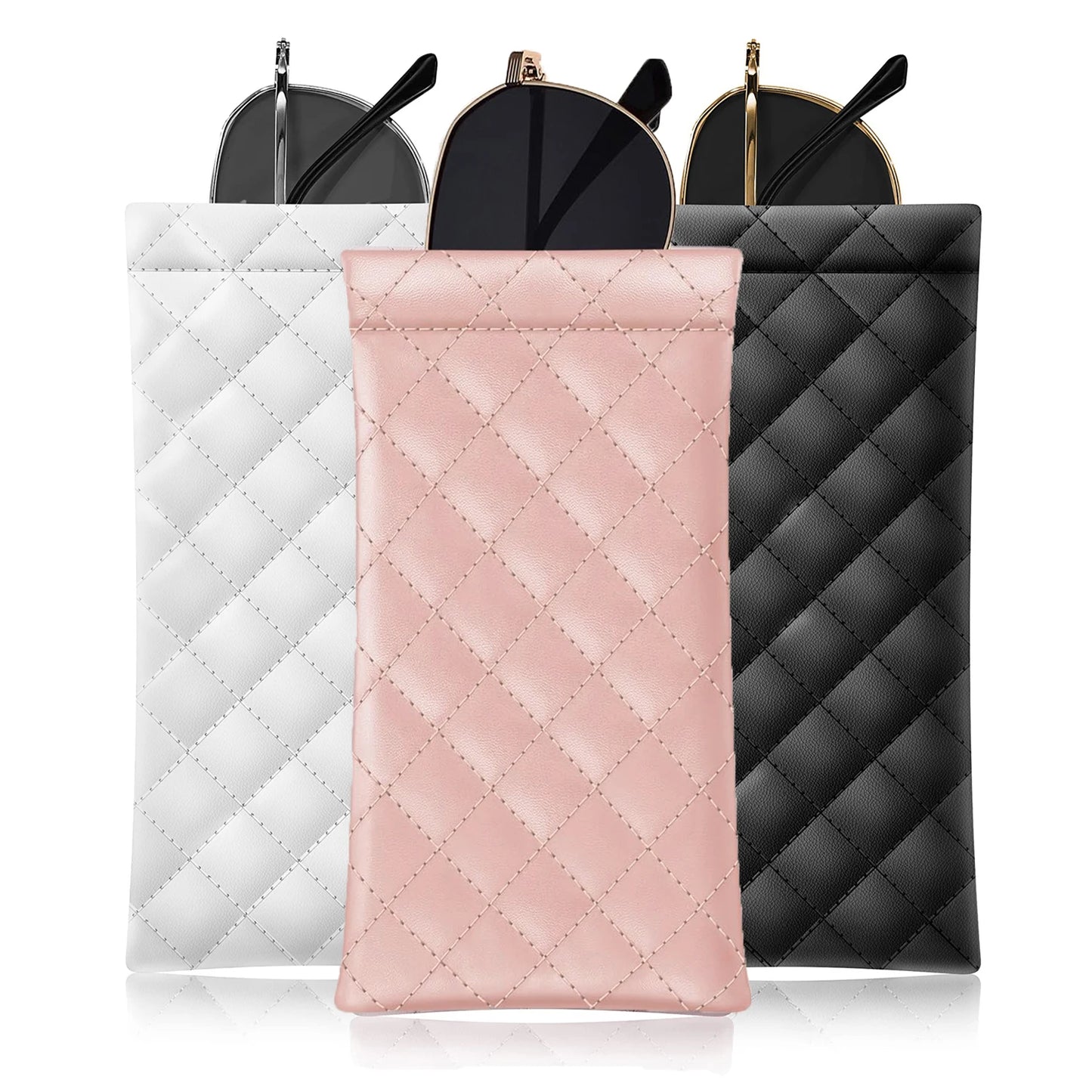 Soft PU Leather Glasses Case – Quilted Sunglasses Pouch