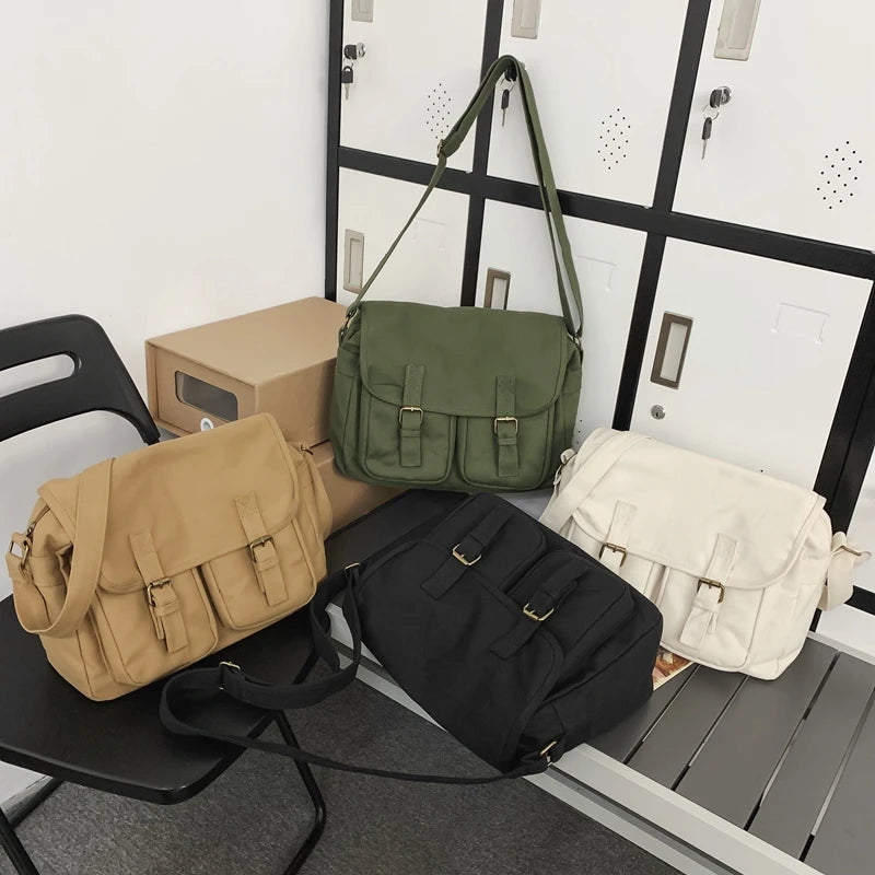 Canvas Flap Messenger Bag – Multi-Pocket Crossbody