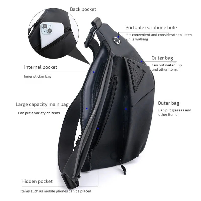 Anti-Theft Sling Bag Men Waterproof Crossbody Chest Pack