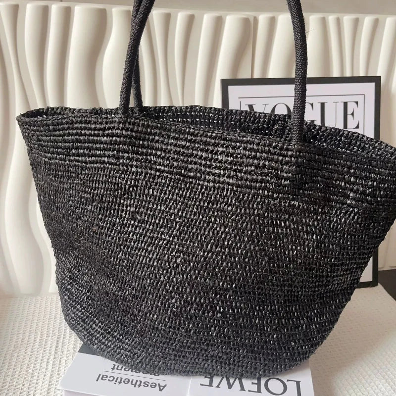 Large Handwoven Rattan Tote Bag Women Natural Straw Beach Purse Luxury Shoulder Bags Handbag Summer