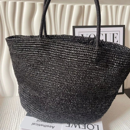 Large Handwoven Rattan Tote Bag Women Natural Straw Beach Purse Luxury Shoulder Bags Handbag Summer