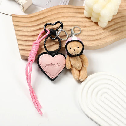 Bear Keychain – Cute Plush Helmet Bear Bag Charm with Heart